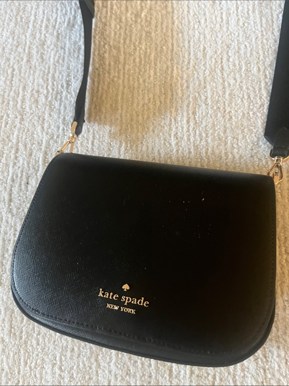 kate spade Black Leather Crossbody Saddle Bag with Gold Logo